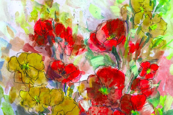 Olajfestmény virágok, festés élénk virágok, növényvilág textúra — Stock Fotó