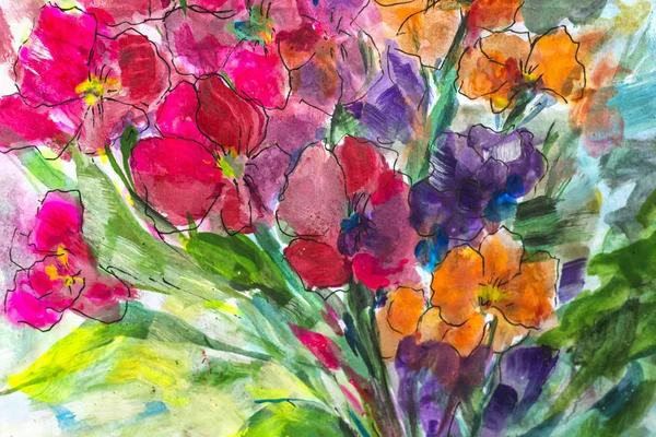 Textur oljemålning blommor, målning levande blommor, flora — Stockfoto