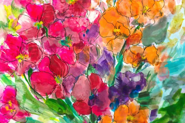 Textur oljemålning blommor, målning levande blommor, flora — Stockfoto