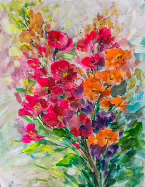 Textuur olieverfschilderij bloemen schilderij levendige bloemen, flora — Stockfoto