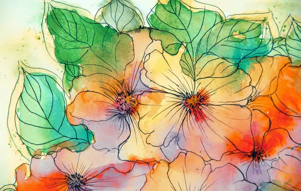 Akvarel malba impresionismus styl, texturovaná malba, flor — Stock fotografie