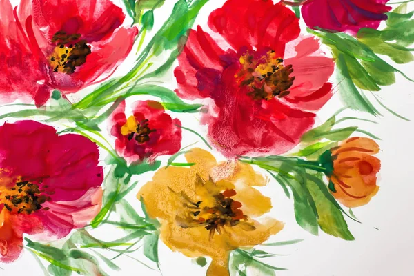 彩绘花朵质感 彩绘艳丽花朵 花卉静谧生命 丙烯酸绘画 — 图库照片