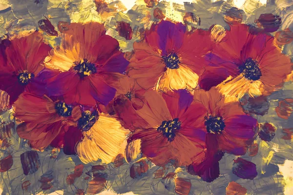 Çiçek Deseni Boyamak Parlak Çiçekler Çizmek Çiçekli Natürmort Hayat Yağlı — Stok fotoğraf