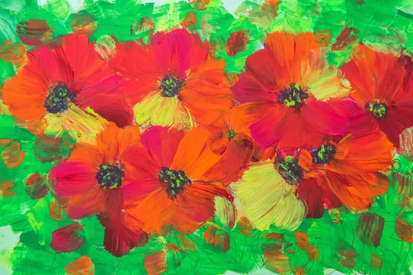 Фарбування Текстури Квітів Фарбування Яскравих Квітів Квіткове Натюрморт Картина Маслом — стокове фото