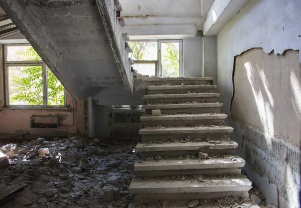 Old ruined haunted house, abandoned house. The lost city of Pripyat. Modern ruins. Chernobyl - image