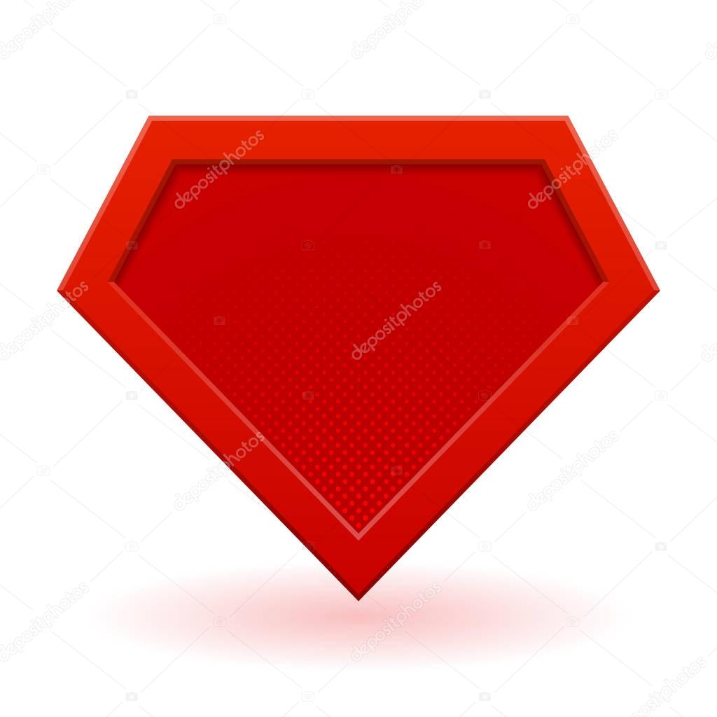 Red superhero logo template. Halftone dots, shadows. Vector isolated eps 10