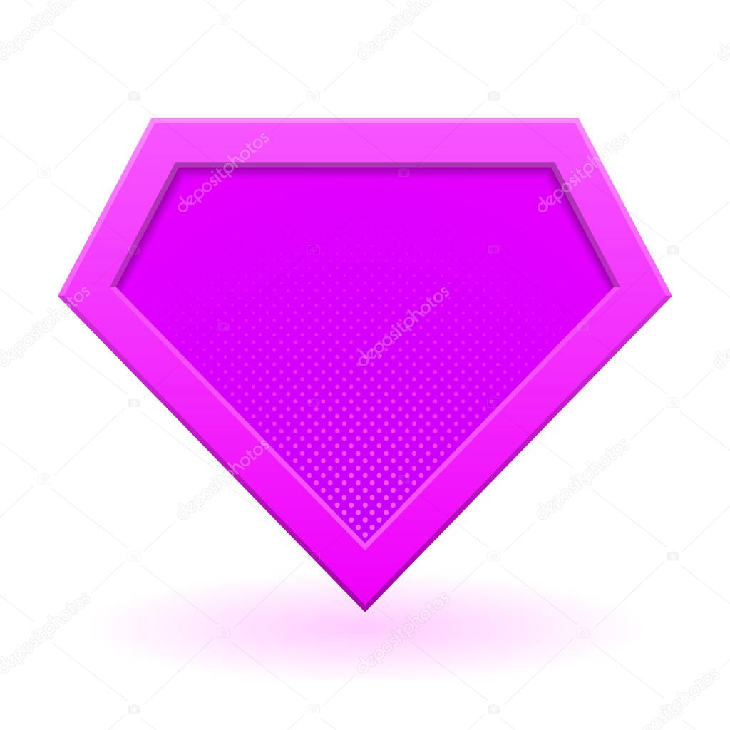 Pink superhero logo template. Halftone dots, shadows. Vector isolated eps 10