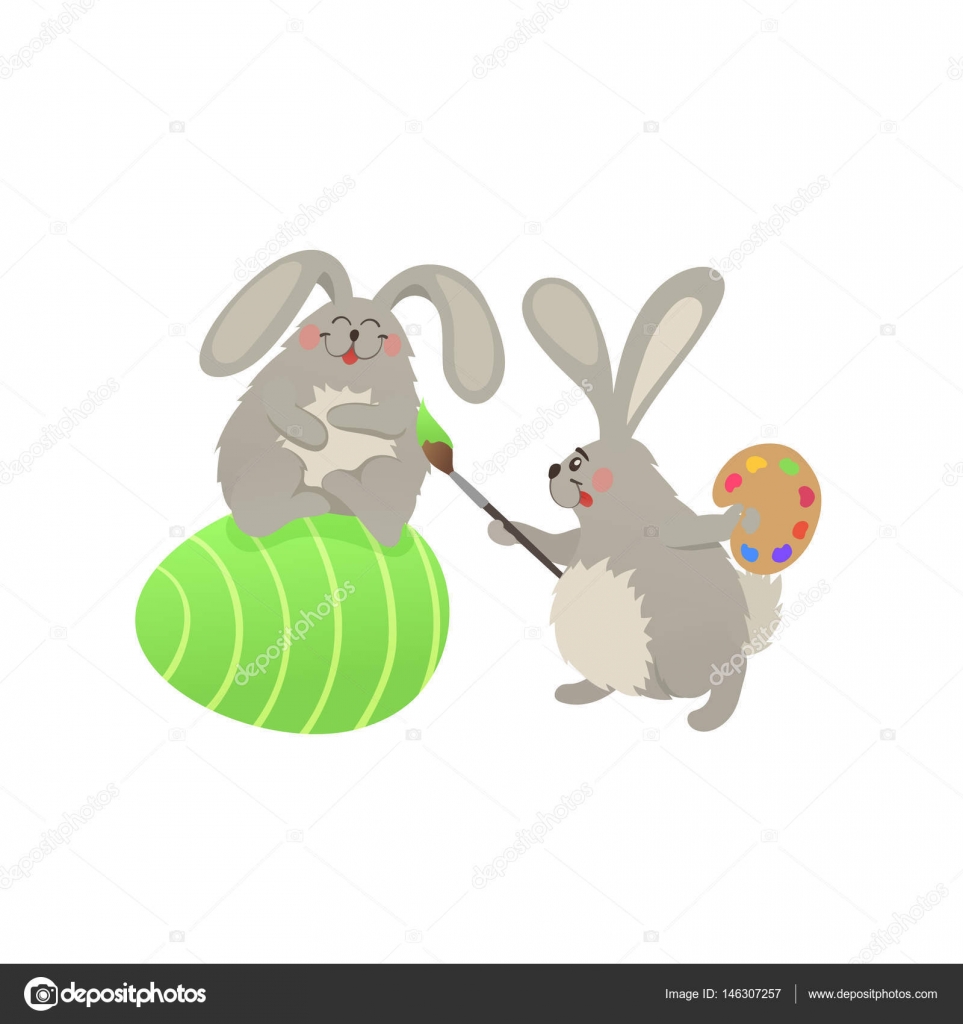 Coniglietti di Pasqua svegli da colorare uovo Illustrazione divertente di conigli con testo buona Pasqua isolato su priorit  bassa bianca — Vettoriali di