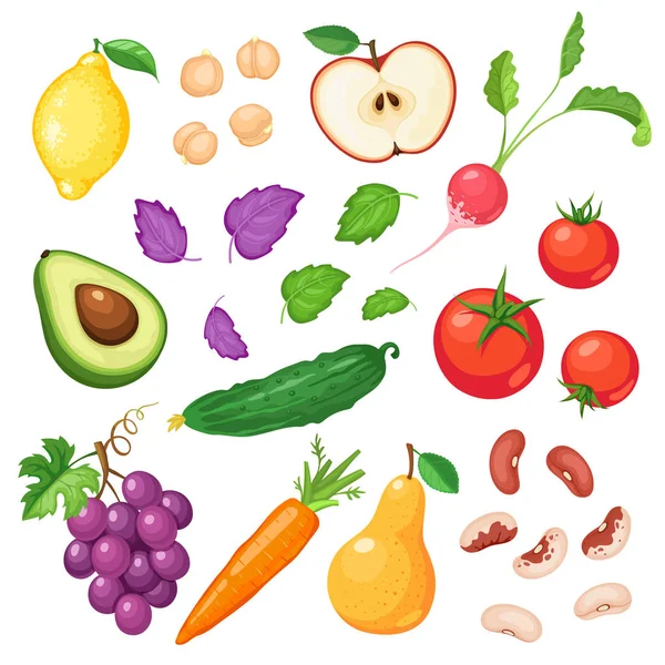 Friss zöldségek és gyümölcsök — Stock Vector
