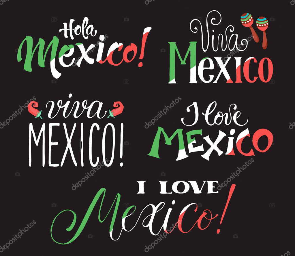 Mexico wording isolated on white background. Viva Mexico. Hand drawn mexican lettering.