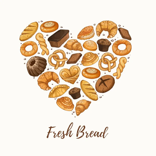 Frisk brød hjerte plakat – Stock-vektor