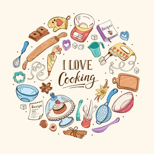 Me encanta cocinar cartel — Archivo Imágenes Vectoriales