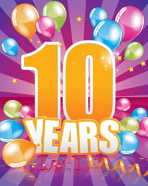 10 years birthday card — Stock Vector