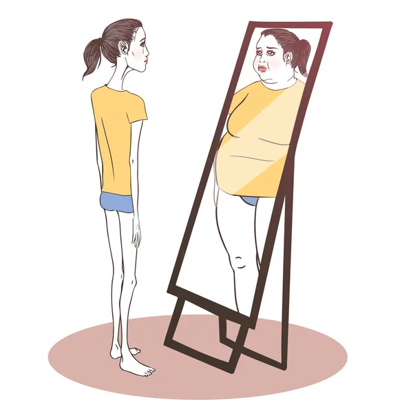 Ung kvinna lider av anorexi — Stock vektor