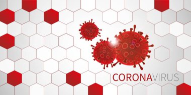 Coronavirus illüstrasyonu beyaz büyük bir pankartta izole edildi
