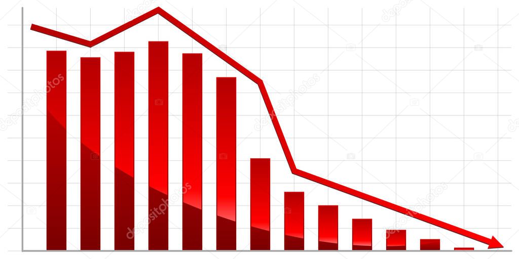 Red graph with a down arrow illustration large banner