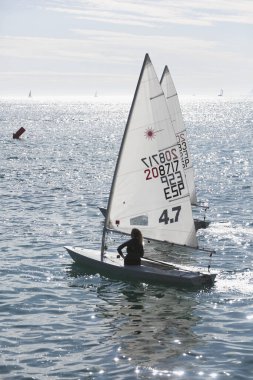 Alicante, İspanya. 1 Aralık 2019. İspanya 'nın Alicante şehrinde kışın yelkencilik şampiyonası.