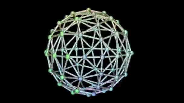 黑色背景下的网格旋转球体 — 图库视频影像