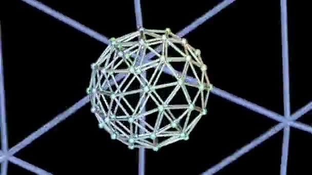 黑空间中的网格旋转球体 — 图库视频影像