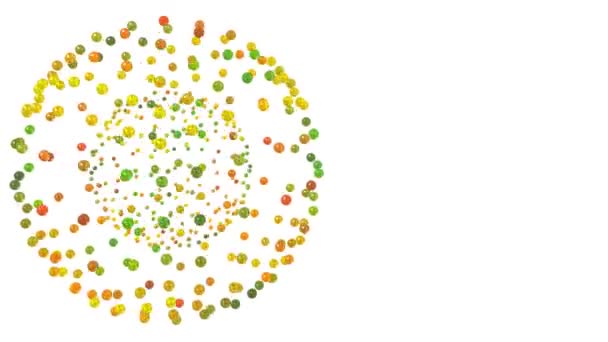 Animación Esfera Giratoria Pequeñas Bolas Colores Aisladas Sobre Fondo Blanco — Vídeo de stock