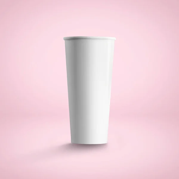 Tall paper coffee cup, isolated over soft pink background — Stock Photo, Image
