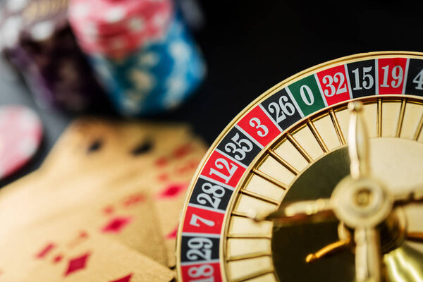 Roulette wheel gambling in a casino table.