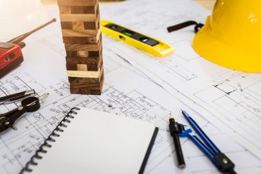 Vintage iş Danışma ekipman, plan, Emanet dümen ve nesne ile mühendis yüklenicinin.