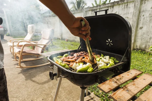 Parrilla Carne Fiesta Aire Libre Barbacoa Fin Semana Del Domingo — Foto de Stock