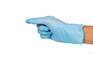 Doktor el eldiveni beyaz arka plan üzerinde yakalamak gibi davranırgösterir.
