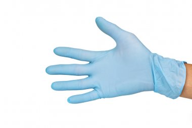 Doktor el eldiveni beyaz arka planda beş numaralı ön cepheyi gösteriyor.