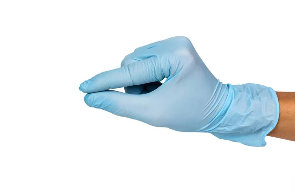 Doctor Hand Handschoen Toont Pretenderen Vangen Witte Achtergrond — Stockfoto