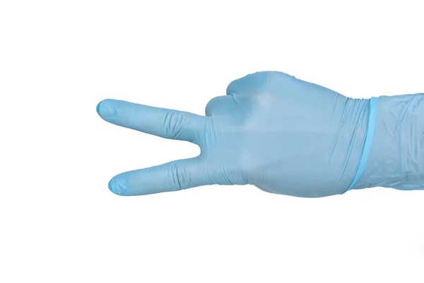 Arzt Handschuh Zeigt Nummer Zwei Oder Auf Weißem Hintergrund — Stockfoto