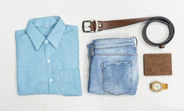 Üstten Görünüm yaz vintage giyim erkek moda yaşam tarzı için.