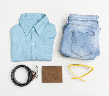 Üstten Görünüm yaz vintage giyim erkek moda yaşam tarzı için.