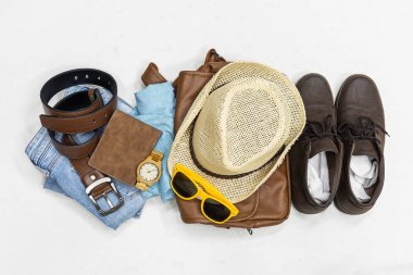 Üstten Görünüm yaz vintage giyim erkek moda yaşam tarzı için.