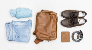 Üstten Görünüm yaz vintage giyim erkek moda yaşam tarzı için.