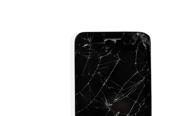 Cracked Screen Smartphone Mobile Black Glasses Top View Photography — Stock Photo, Image