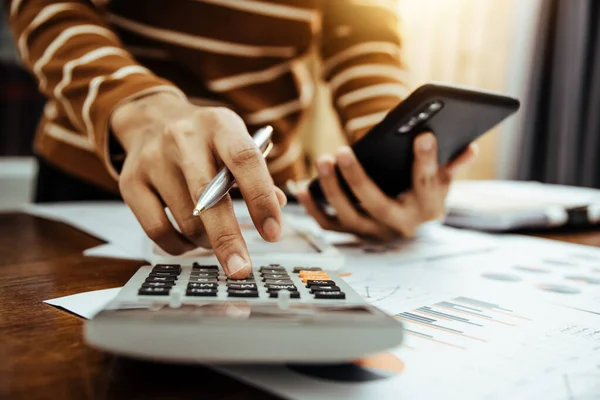 Female Accountant Banker Making Calculation Finance Economy Banking Concept — Stock Photo, Image