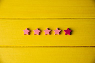 Müşteri tecrübesi konsepti, sarı arka planda beş yıldız..