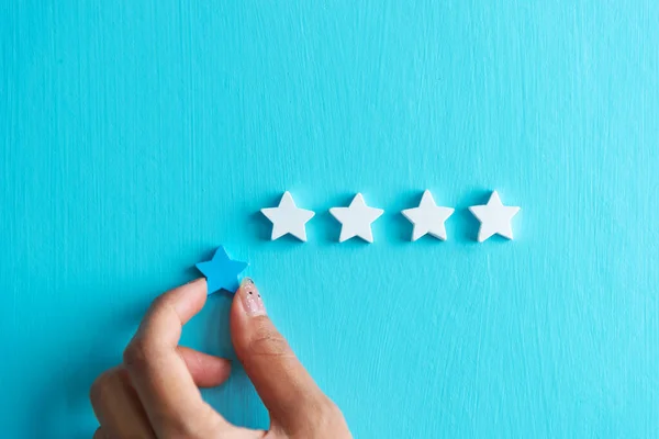 Woman Hands Give Star Rating Customers Satisfaction — Stock Photo, Image