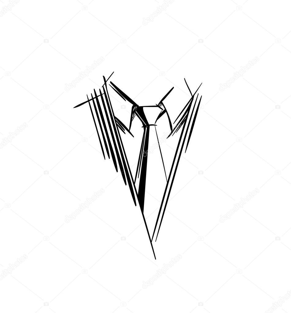 Tie Logo. Strokes and lines Necktie Icon, Part of men's clothing in business style. Sketch symbol  in a simple doodle style for illustrations, web, business cards, invitations, app. Isolated Vector