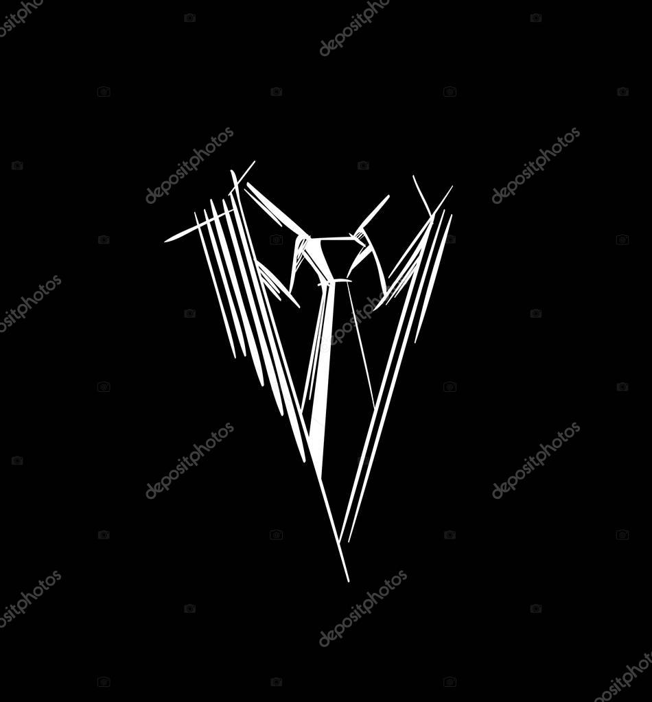 Tie Logo. Strokes Necktie Icon, Part of men's clothing in business style. Sketch symbol  in a simple doodle style for illustrations, web, business cards, invitations, app. White lines on black, Vector