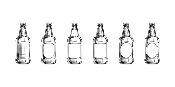 Juego Maqueta Botella Cerveza Diferentes Formas Etiqueta Blanco Recipiente Vidrio — Archivo Imágenes Vectoriales