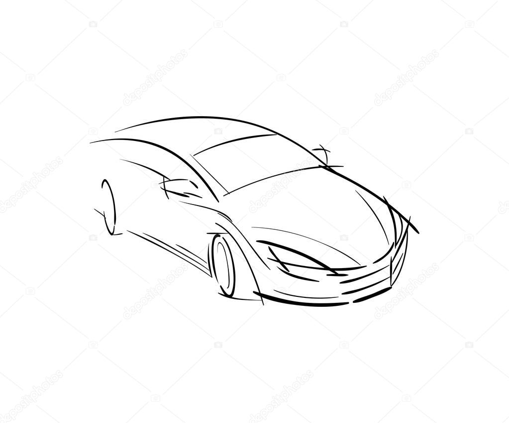 High speed Sport vehicle Hand drawn Logo. Concept  for cars dealership, tuning, body shop, Service station. Lines Silhouette auto logotype, pictogram, Icon for web banners, posters, signboard. Vector