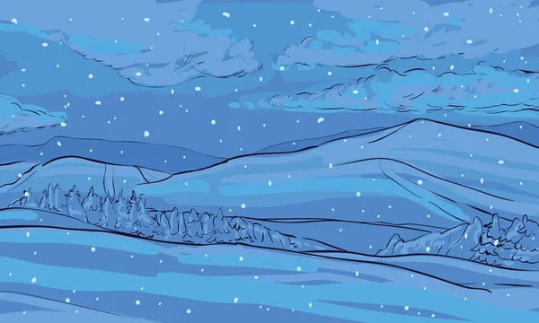 Winter Mountain Nuit Enneigée Paysage Nouvel Avec Glissements Neige Pistes — Image vectorielle