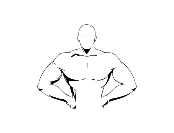 Silhouette Strong Athletic Muscular Athlete Line Drawing Male Figure Gym — Stock Vector