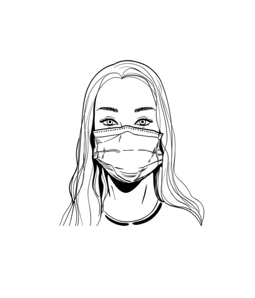 Kvinnligt Porträtt Medicinsk Mask Ansiktet Som Skyddar Mot Virus För — Stock vektor