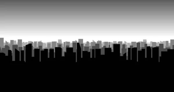 Силуэт Города Метрополис Высотными Зданиями Небоскребами Подряд Городской Пейзаж Плоском — стоковый вектор
