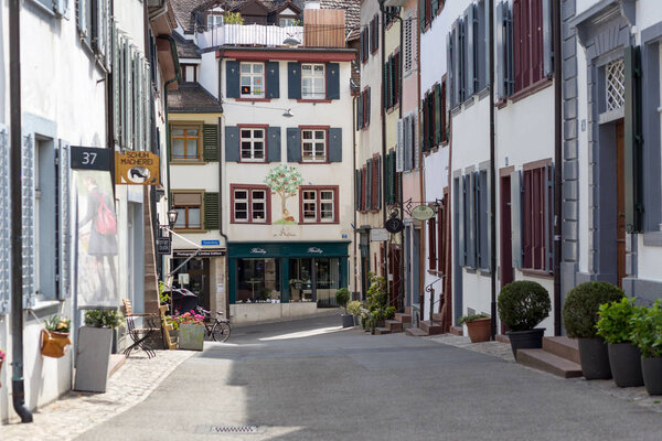 Basel, Switzerland - April 14, 2017: Old houses in the historic city centre of the swiss city Basel
