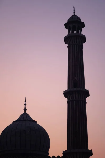 Silhueta de Jama Masjid em Old Delhi, Índia — Fotografia de Stock
